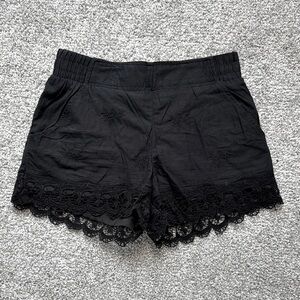 Black High Waist Lace Trim Shorts